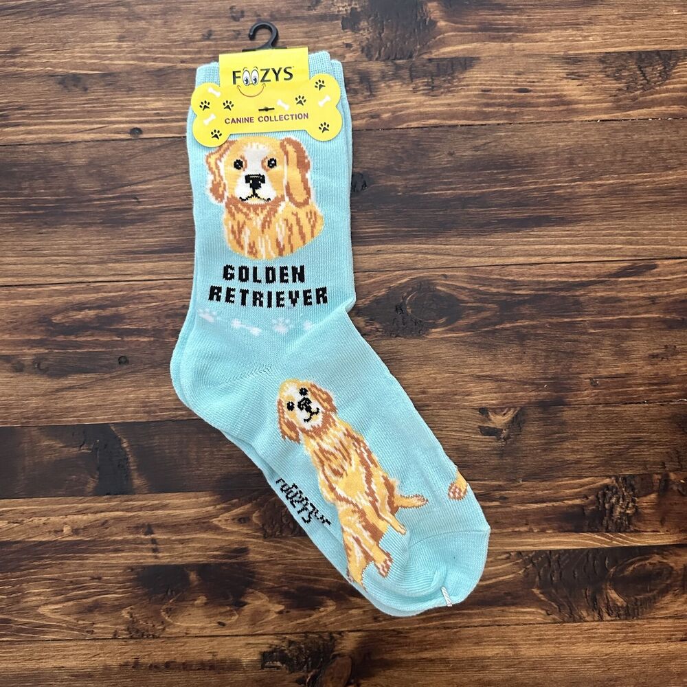 NWT Foozys Light Blue Golden Retriever Print Crew Socks Women's One Size
